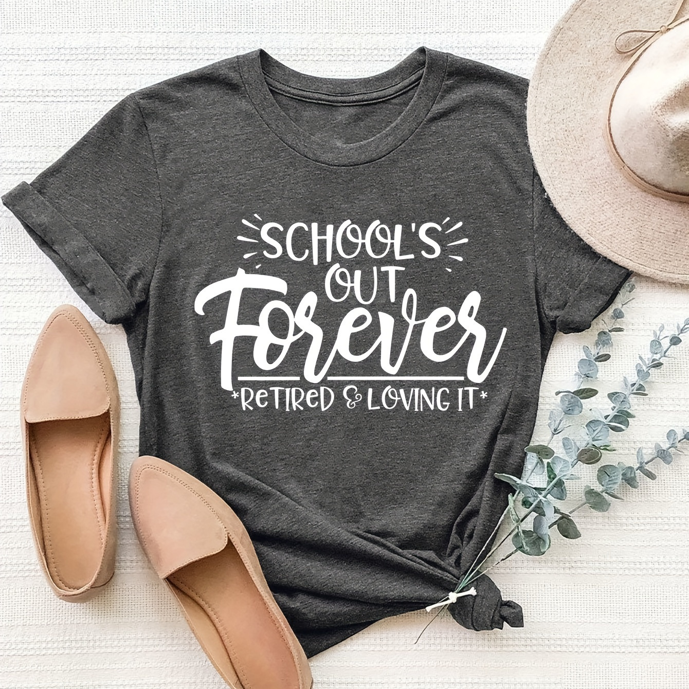 

Retired Teacher Letter Printed T-shirt, Summer And Spring Short-sleeved Round Neck Casual Top, Women's Clothing