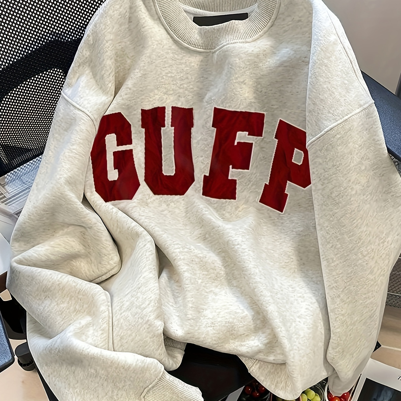 

Men's 100% Cotton Gufp Graphic Print Sweatshirt, Casual Crew Neck Long Sleeve Top For Outdoor