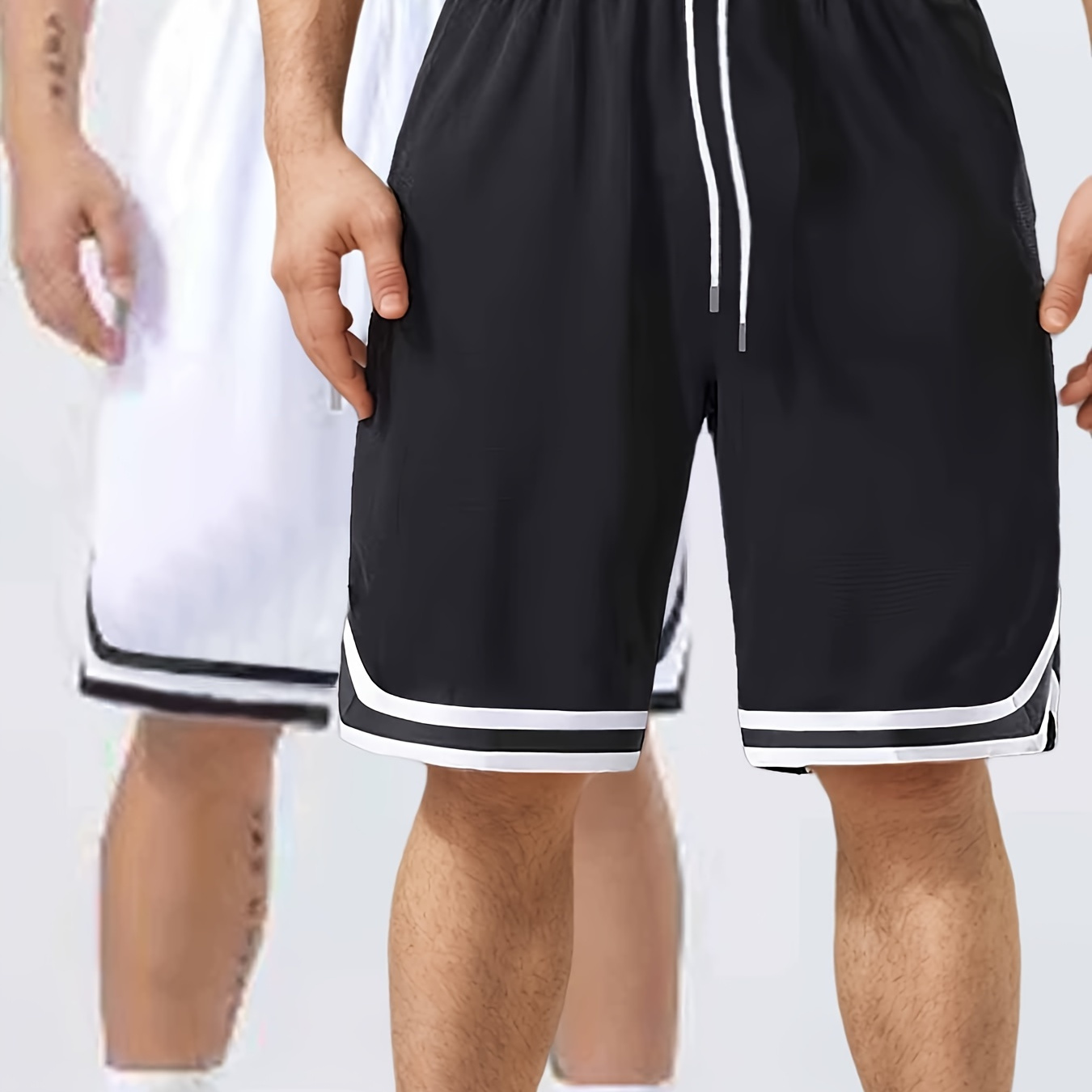

Men's Two-piece Set Of Contrast Color Stripe Pattern Shorts With Drawstring And Pockets, Casual And Trendy Shorts For Summer Fitness And Outdoors Sports Wear
