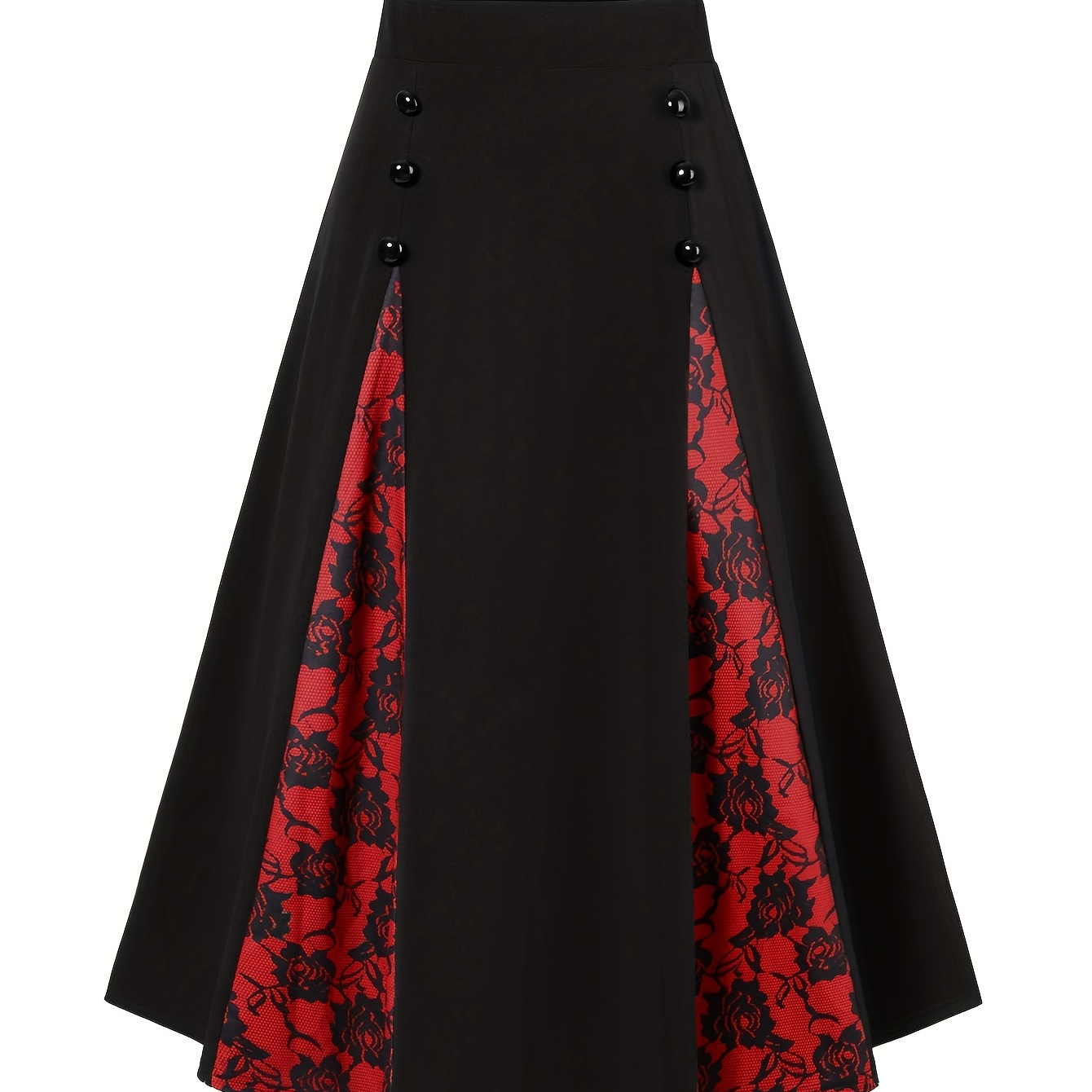 

Floral Print High Waist Skirt, Elegant Button Front Ruffle Hem Midi Skirt, Women's Clothing