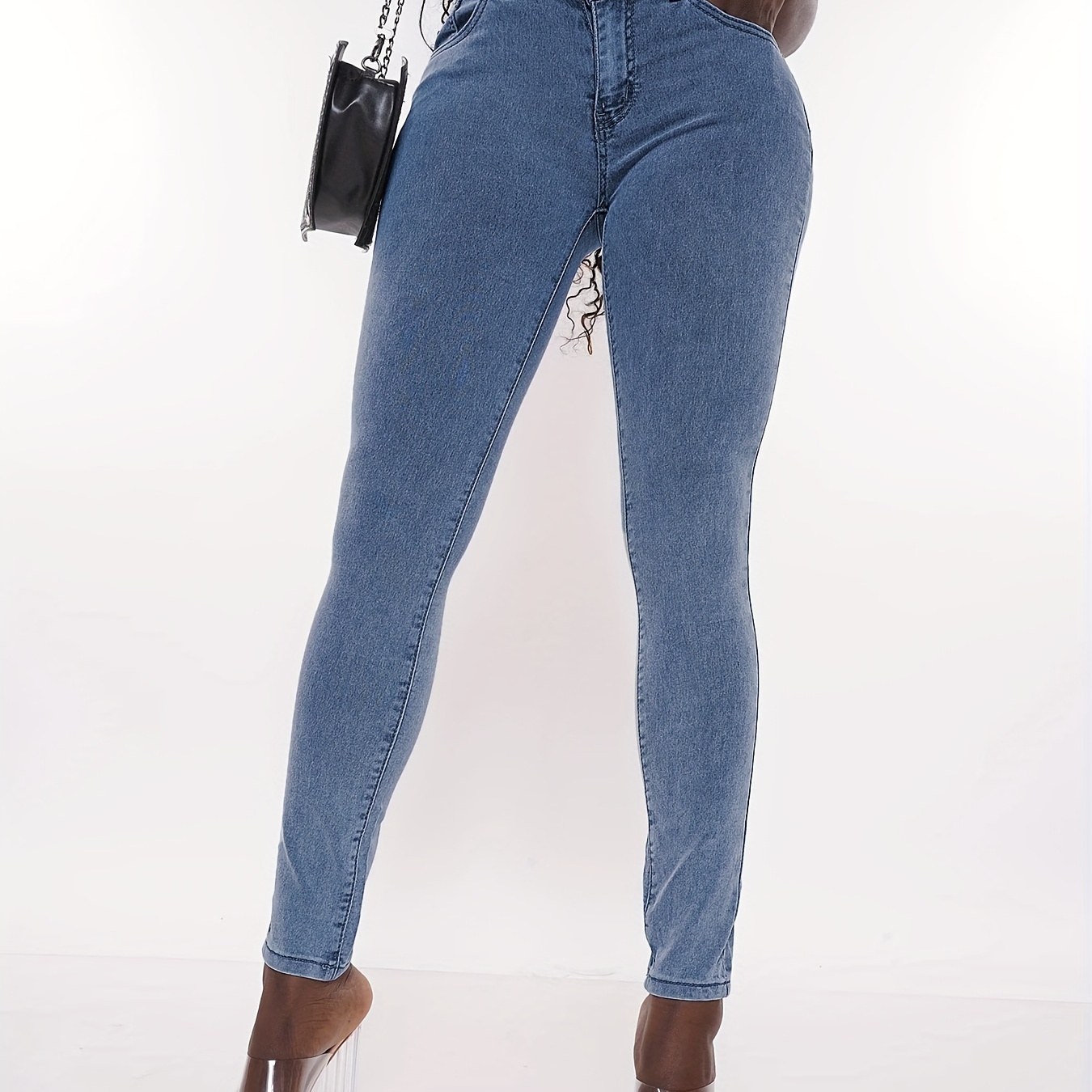 High Light Blue Skinny Jeans High Waist Tight Fit - Temu