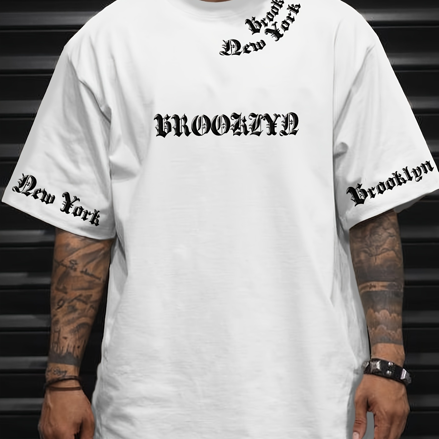 

Brooklyn Print Men's Short Sleeve T-shirt, Casual Comfy Crew Neck Tee Tops, Summer Daily Wear