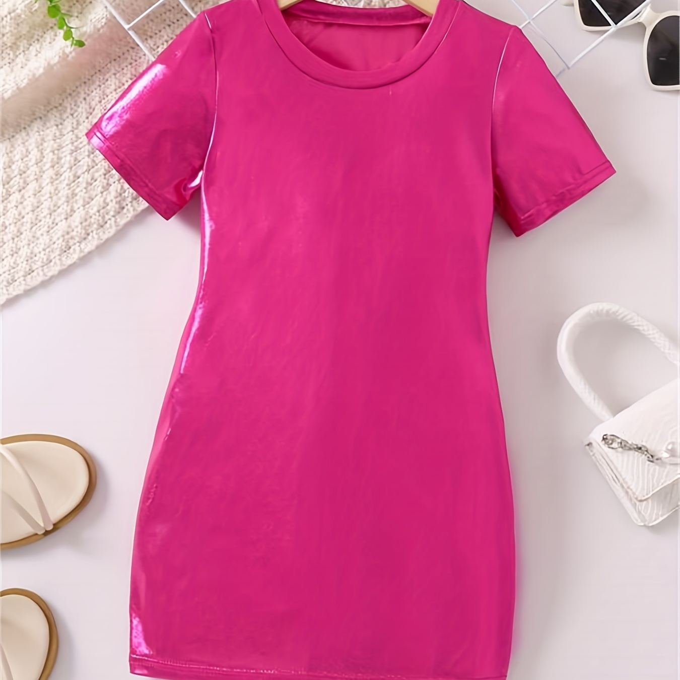 

Y2k Sweet Girls Solid Short Sleeve Dress Comfy Cute Dresses For Summer Party Gift