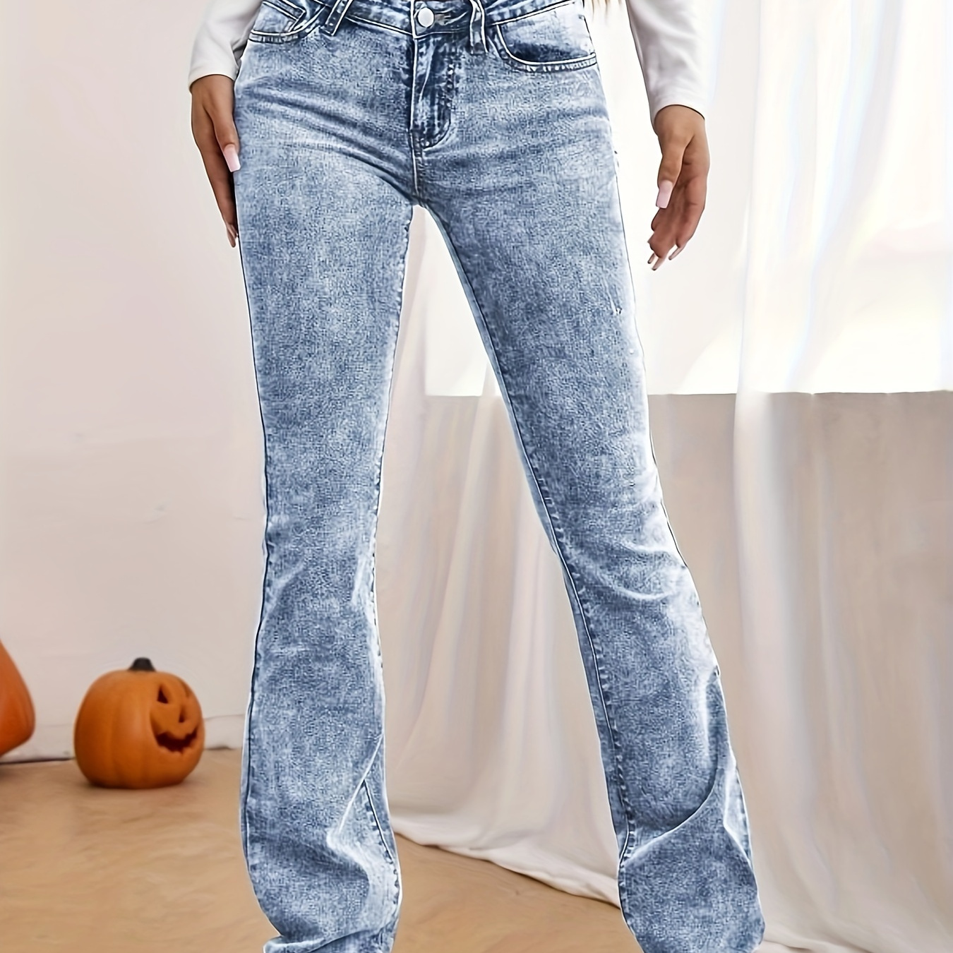 

Size Jeans, Women's Washed Fly High Waist Medium Stretch Flared Jeans With Pocket