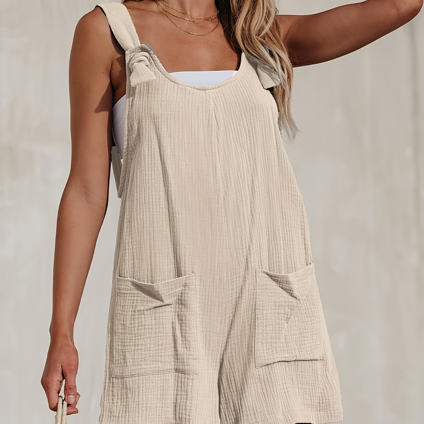 

Solid Color Overall Jumpsuit, Casual Pocket Overall Jumpsuit For Spring & Summer, Women's Clothing