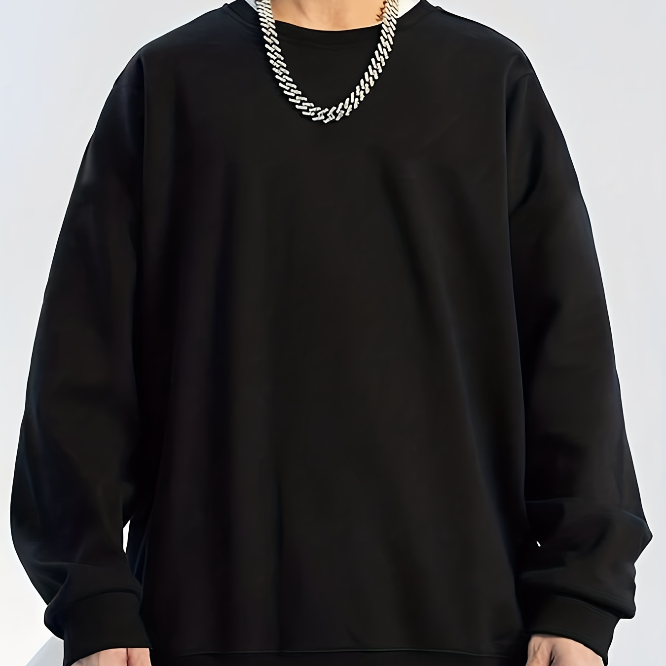 

Solid Trendy Sweatshirt, Men's Casual Basic Crew Neck Pullover Sweatshirt For Men Fall Winter