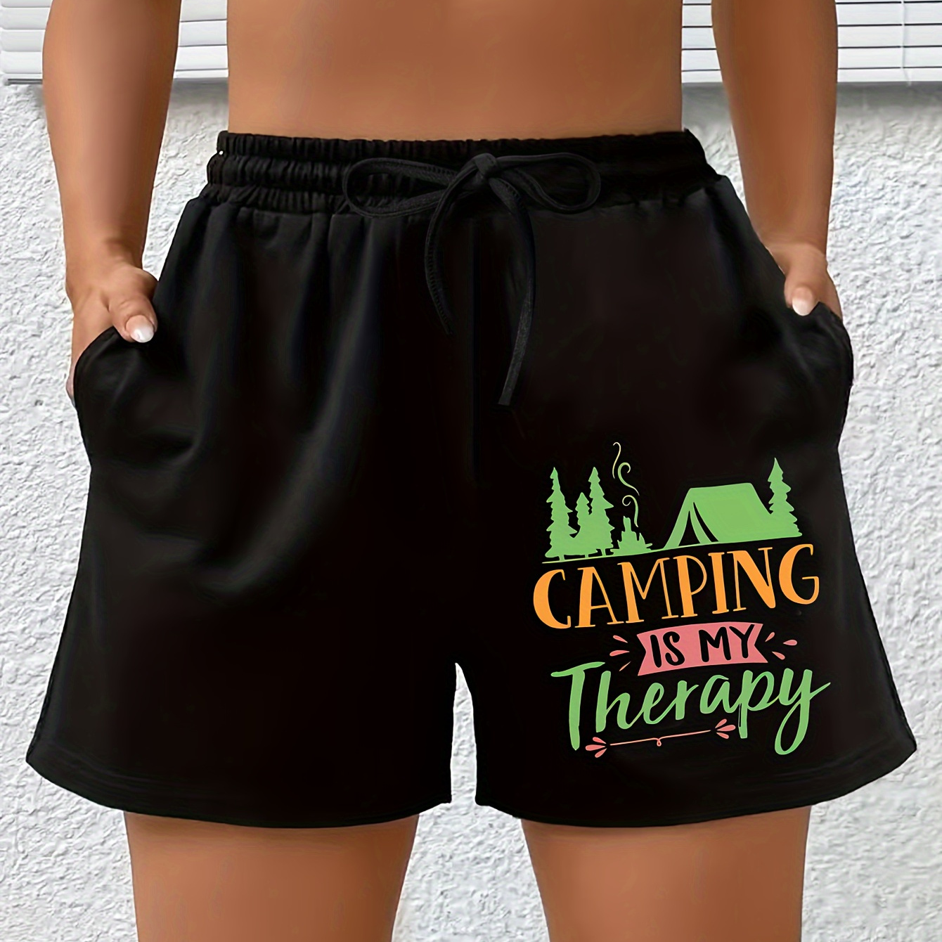 

Tent Print Drawstring Shorts, Casual Shorts For Spring & Summer, Women's Clothing