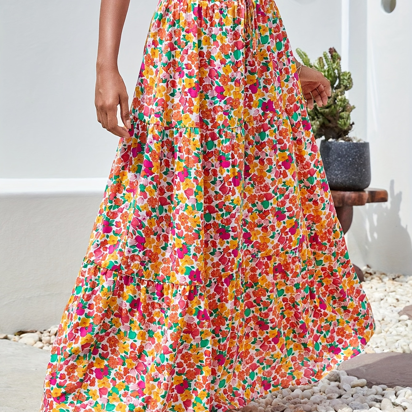 

Floral Print High Waist Skirt, Casual Maxi Skirt For Spring & Fall & Summer, Women's Clothing