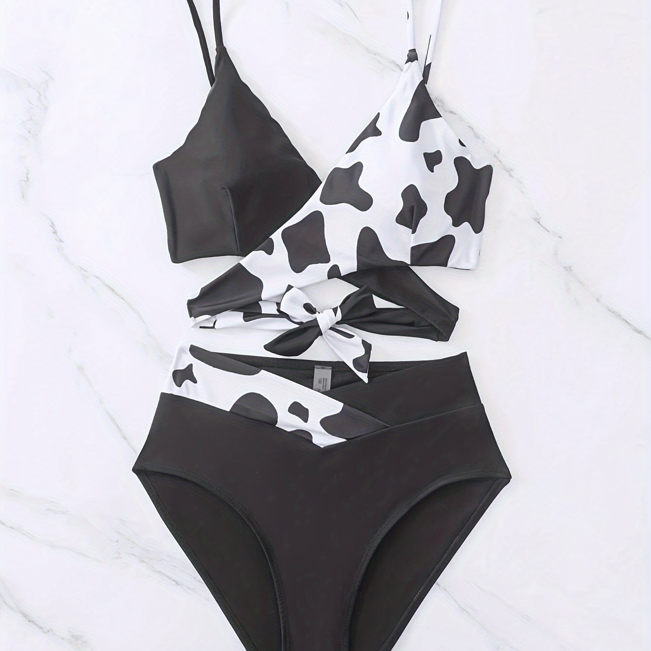 

Cow Print 2 Piece Set Bikini, V Neck Layered High Cut Swimsuits, Women's Swimwear & Clothing