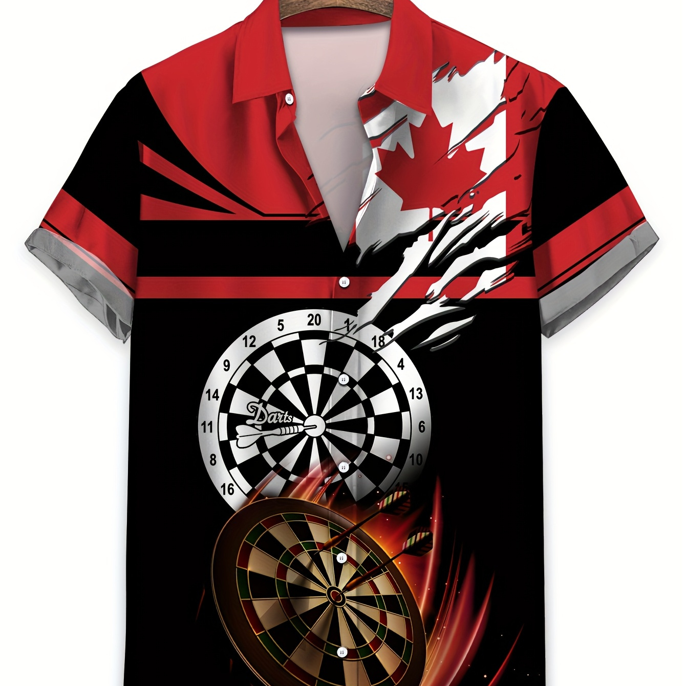 

Customizable Darts-themed Men's Casual Button-up Shirt - Breathable Polyester, Short Sleeve, Summer Wear