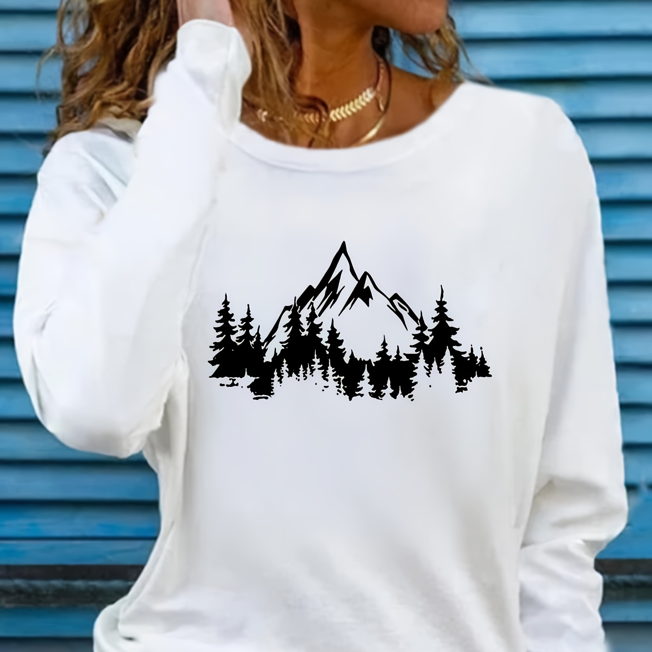 

Graphic Print T-shirt, Long Sleeve Crew Neck Casual Top For Spring & Fall, Women's Clothing