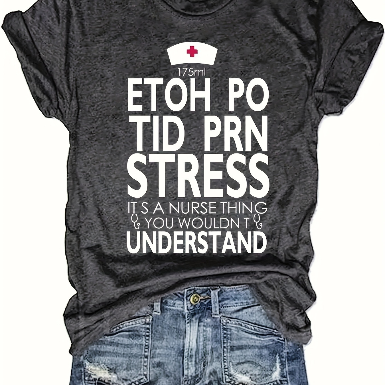 

Nurse Print Crew Neck T-shirt, Casual Short Sleeve Top For Spring & Summer, Women's Clothing