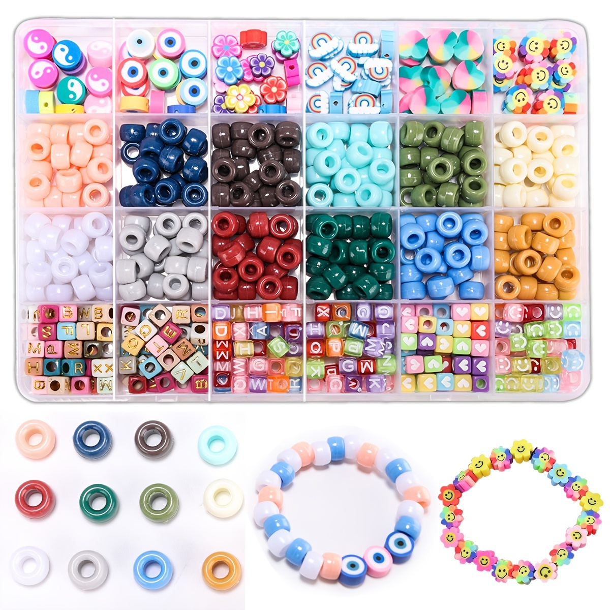 Bead Bracelet Making Kit, Cridoz Bead Kits for Bracelets Making with Pony  Beads, Polymer Fruit Clay Beads, Smile Face Charm Beads, Letter Beads for