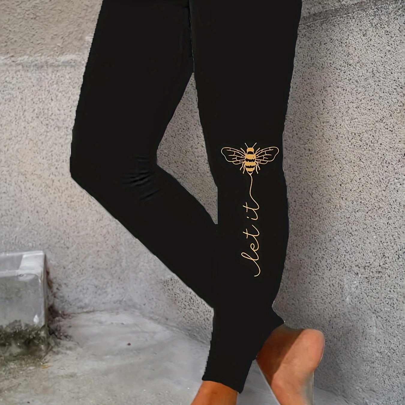 

Bee Print Leggings, High Waist Skinny Casual Leggings, Women's Clothing