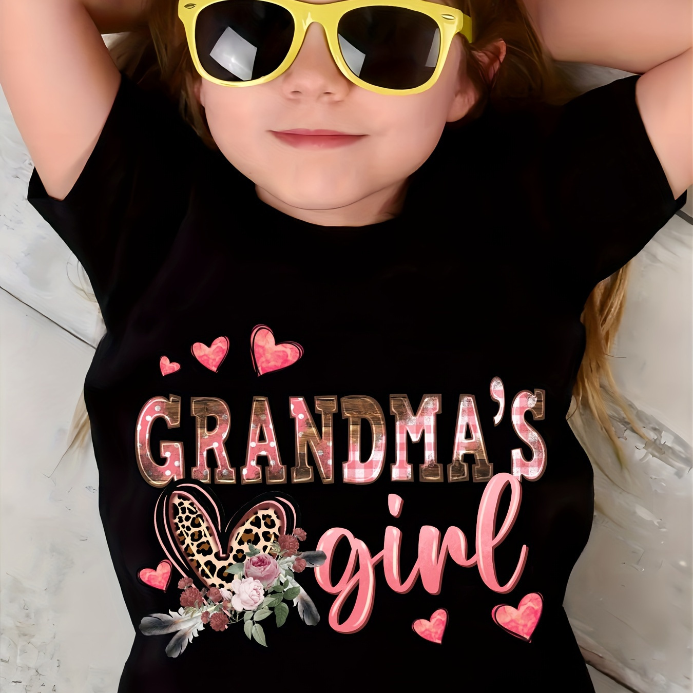 

grandma's Girl" Letter Print Girls' Crew Neck Short Sleeve T-shirt, Girls' Casual & Comfy Tops For Summer