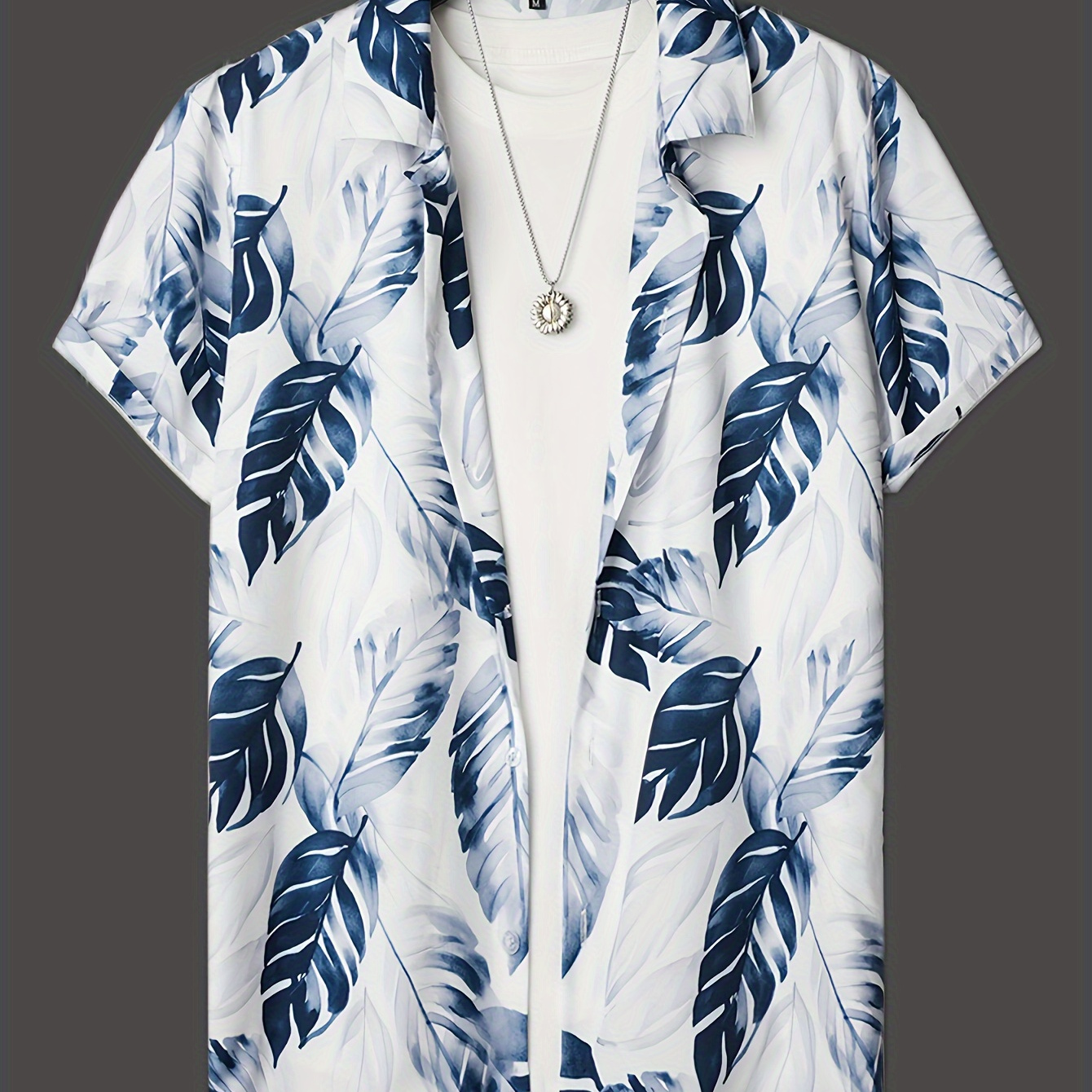 

Men's Fashion Leaves Pattern Allover Print Short Sleeve Button Up Lapel Hawaiian Style Shirt For Summer Resort Vacation