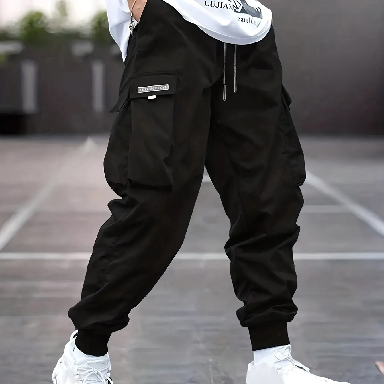 

Boys Casual Cargo Pants, Cool Letter Patch, Elastic Waist Jogger Pants With Flap Pockets, Boys Clothes Outdoor