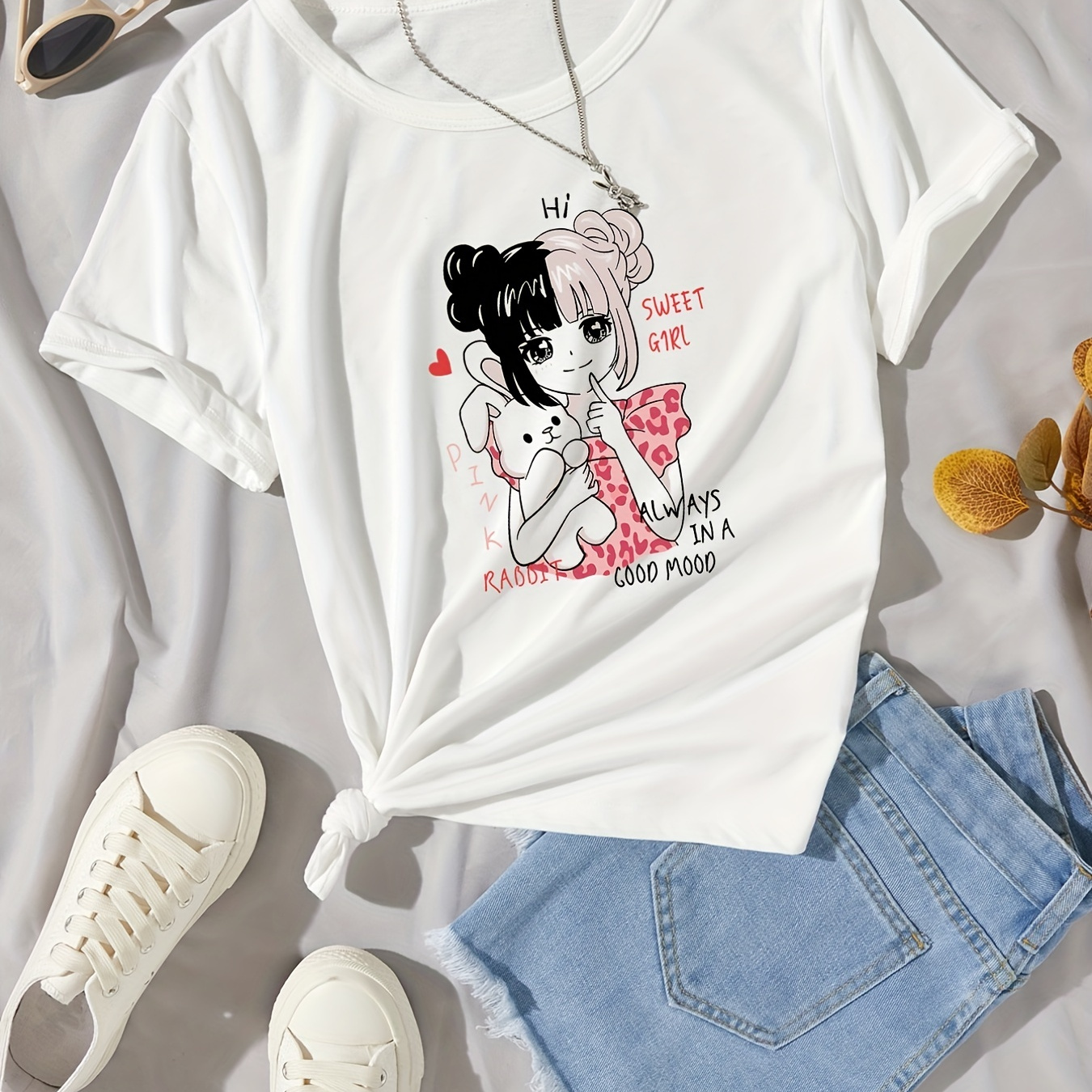 

Trend Anime Girls Graphic T-shirt Short Sleeve Tees Casual Comfortable Crewneck Top For Summer