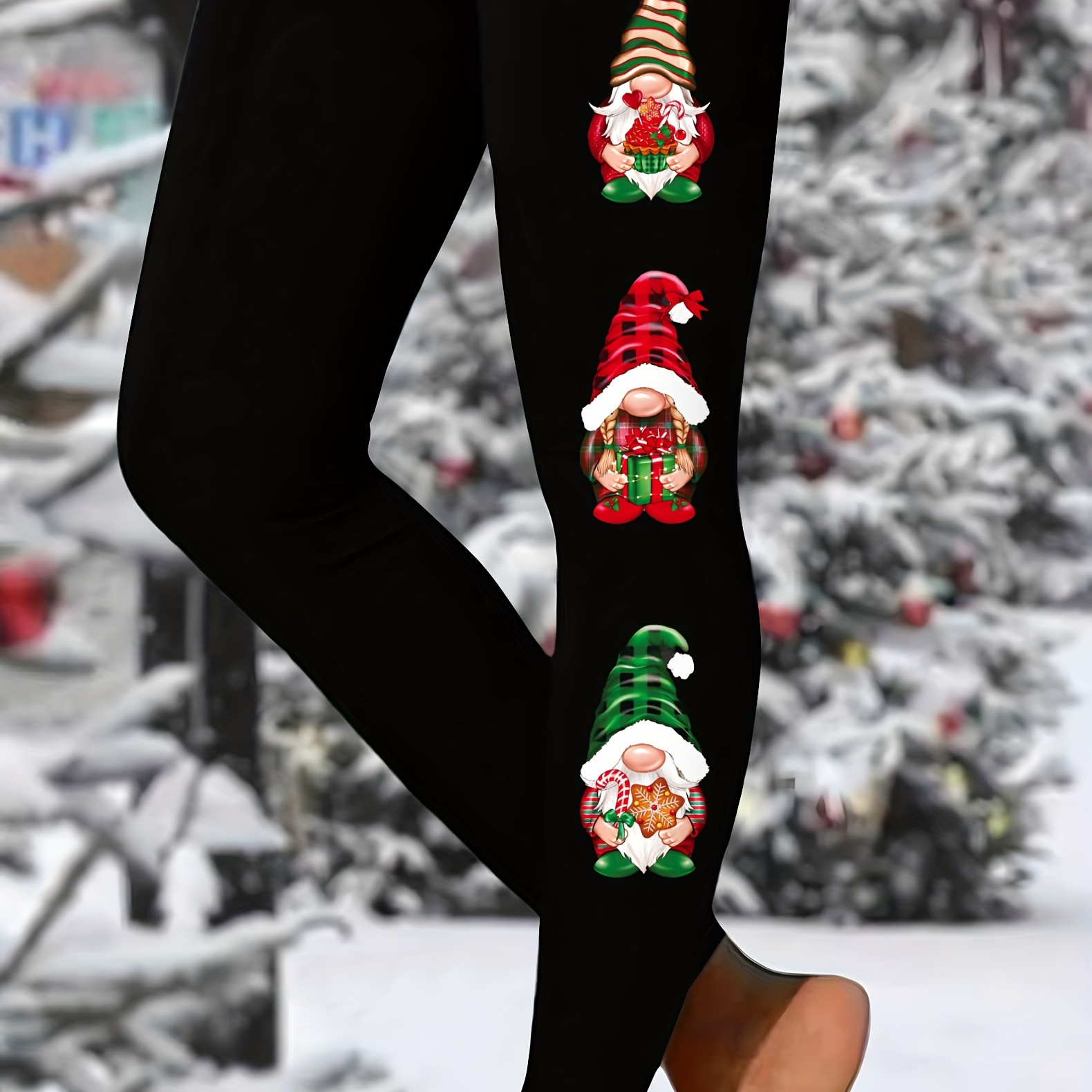 

Christmas Santa Claus Skinny Leggings, Casual High Waist Stretch Tight Fit Leggings, Women's Clothing