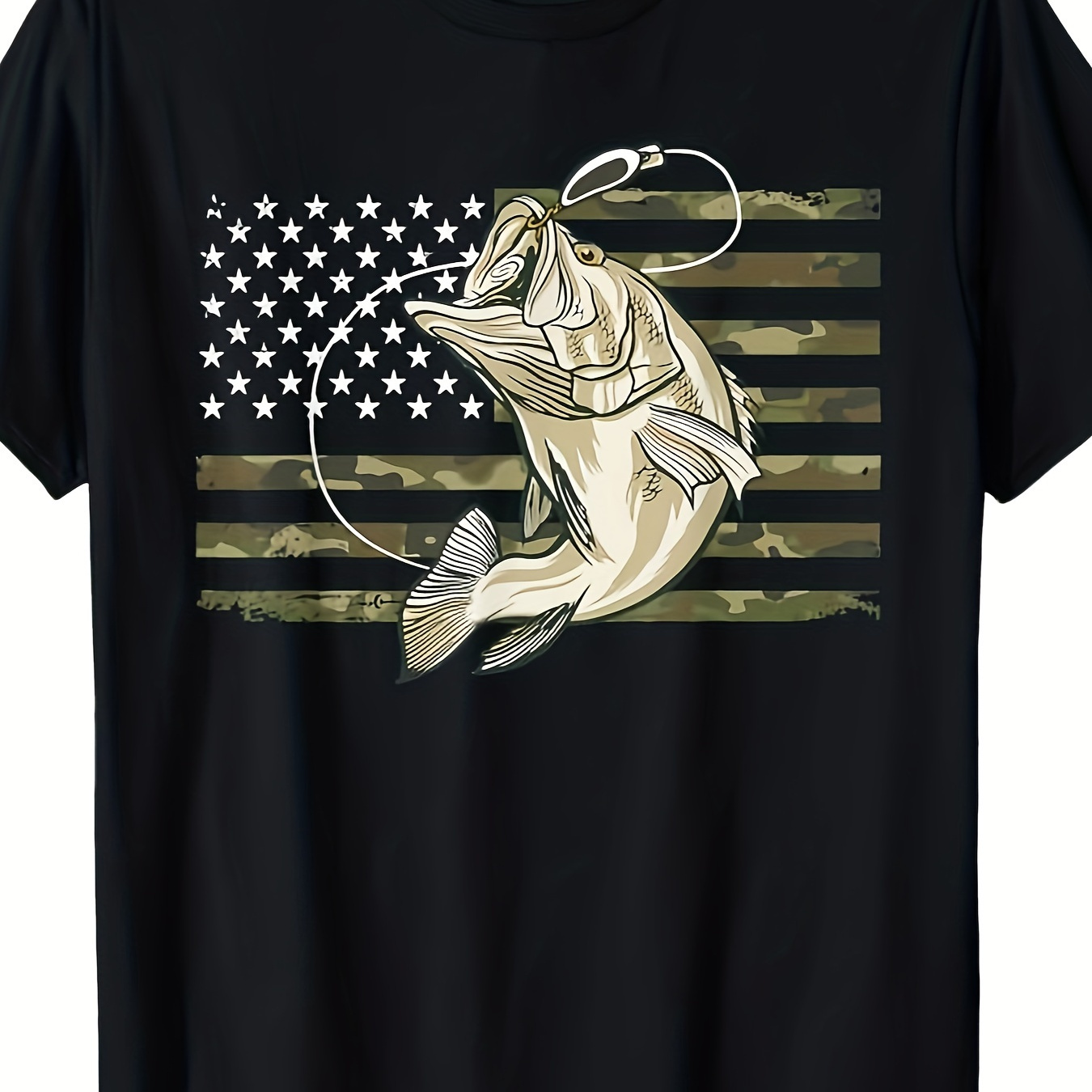 

Fishing Camouflage Us American Flag Bass Fish Fisherman Camo T-shirt 220g