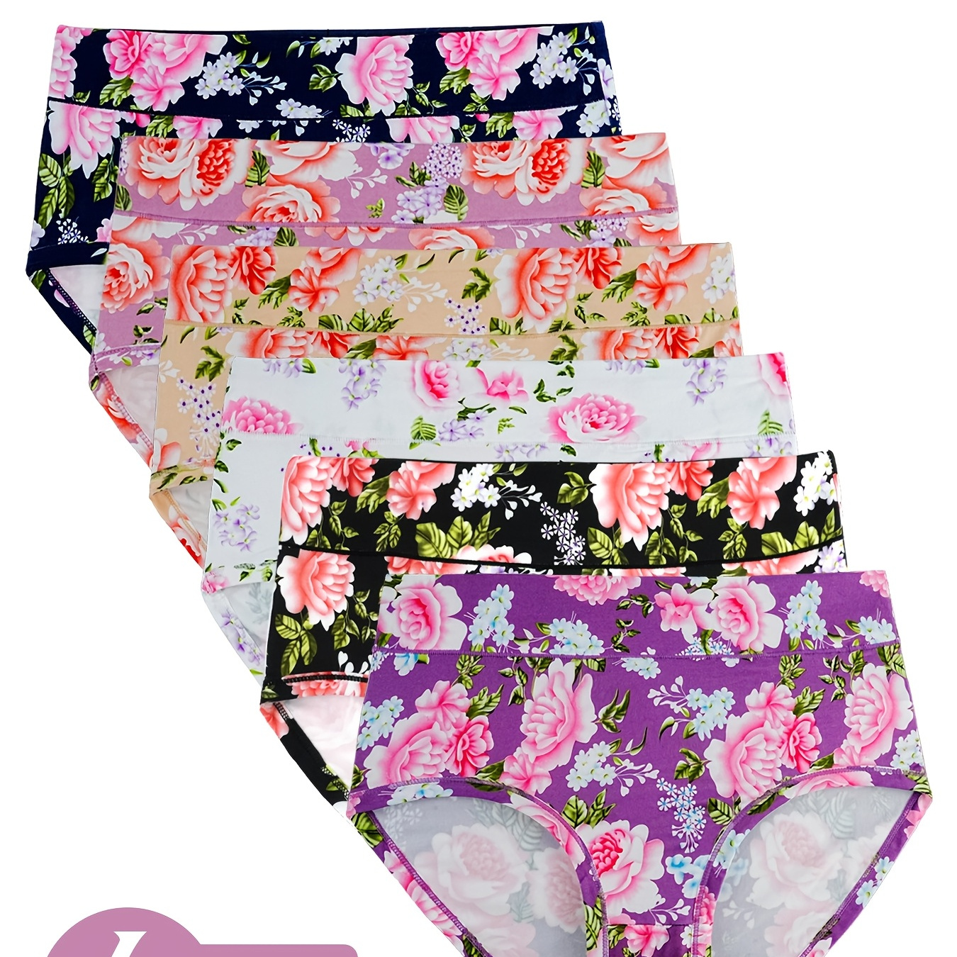 

Lot de 6 culottes élégantes pour femmes, grande taille, imprimé floral, taille haute, douces et respirantes