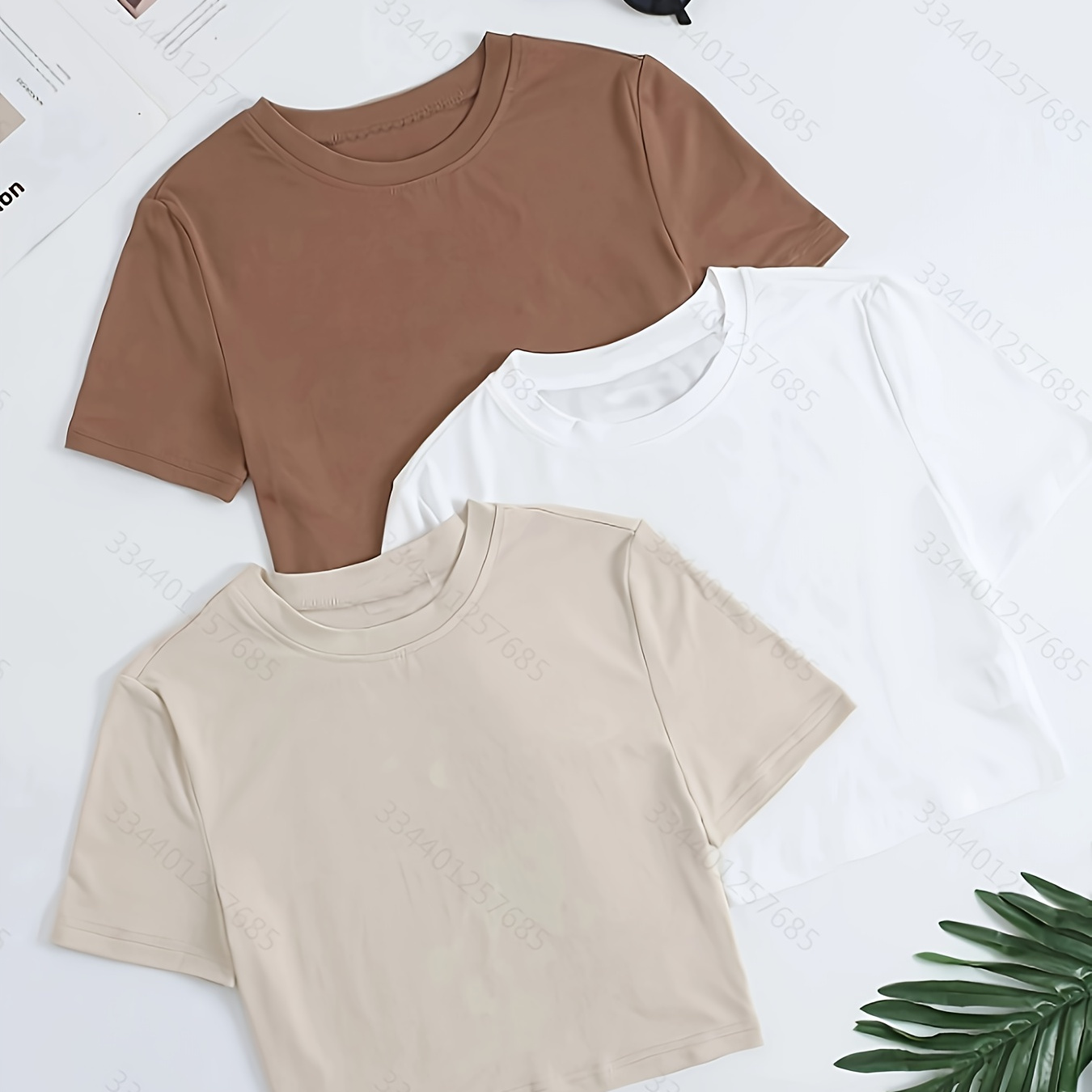 

3-pack T-shirt Col Rond Uni, Haut À Manches Courtes Décontracté Pour Le Printemps Et L'été, Vêtements Pour Femmes