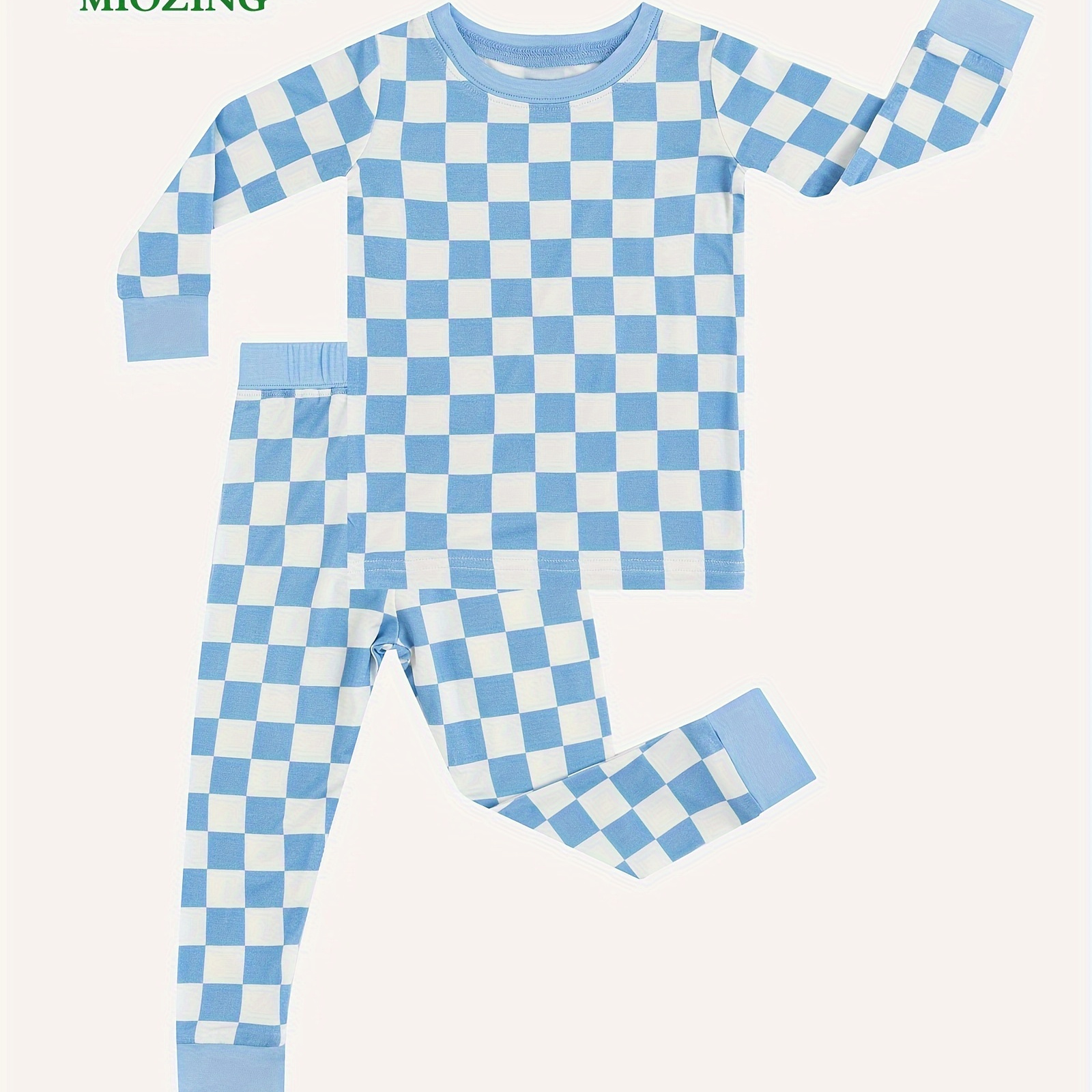 

Miozing Bamboo Fiber 2pcs Toddler's Set, Checkerboard Pattern Long Sleeve T-shirt & Pants, Baby Boy's Clothing