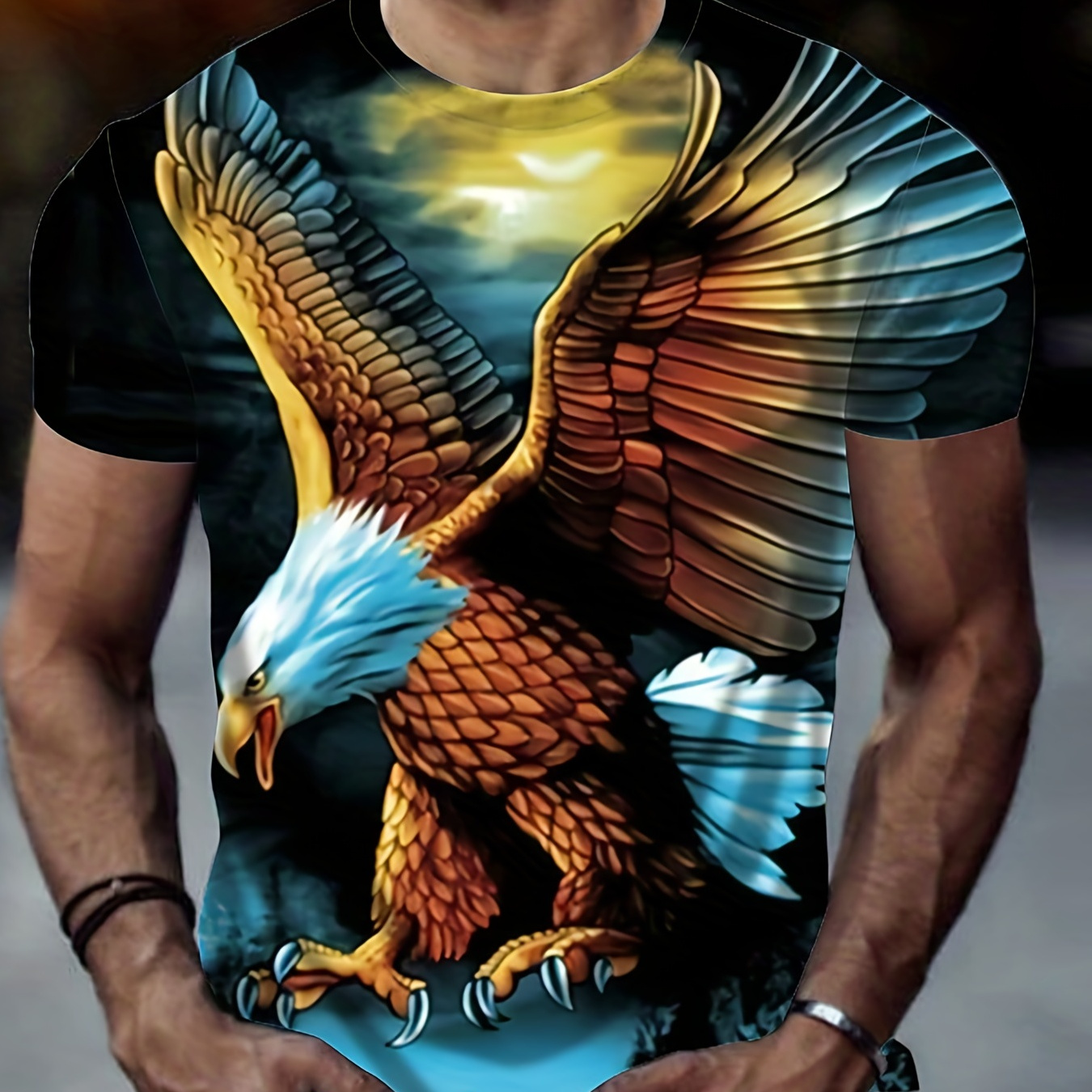

Men's Eagle Animal 3d Cool Print Crew Neck Short Sleeve T-shirt, Men's Summer Graphic Tee