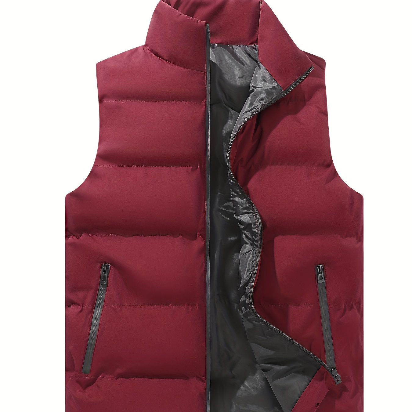 

Warm Winter Vest, Men's Casual Zipper Pockets Stand Collar Zip Up Vest For