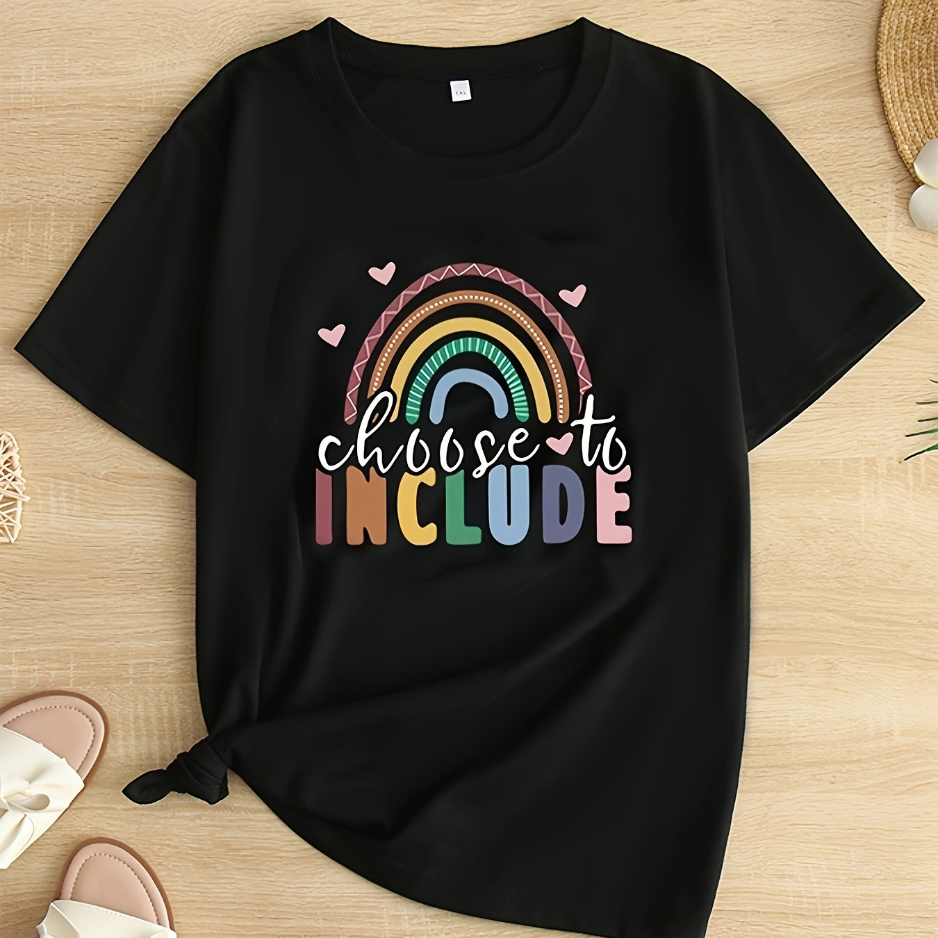 

Plus Size Rainbow Print T-shirt, Casual Crew Neck Short Sleeve T-shirt, Women's Plus Size clothing