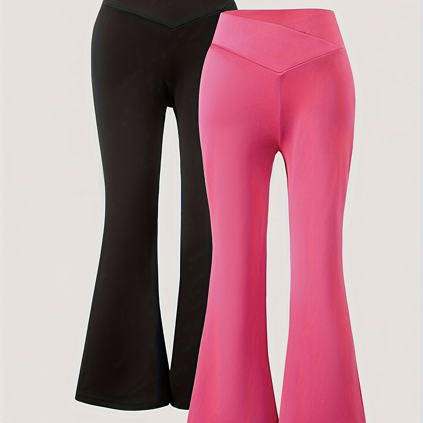 

Girls 2-piece Stretchy & Versatile Solid Colored Surpliced Flared Pants Set For Spring & Fall