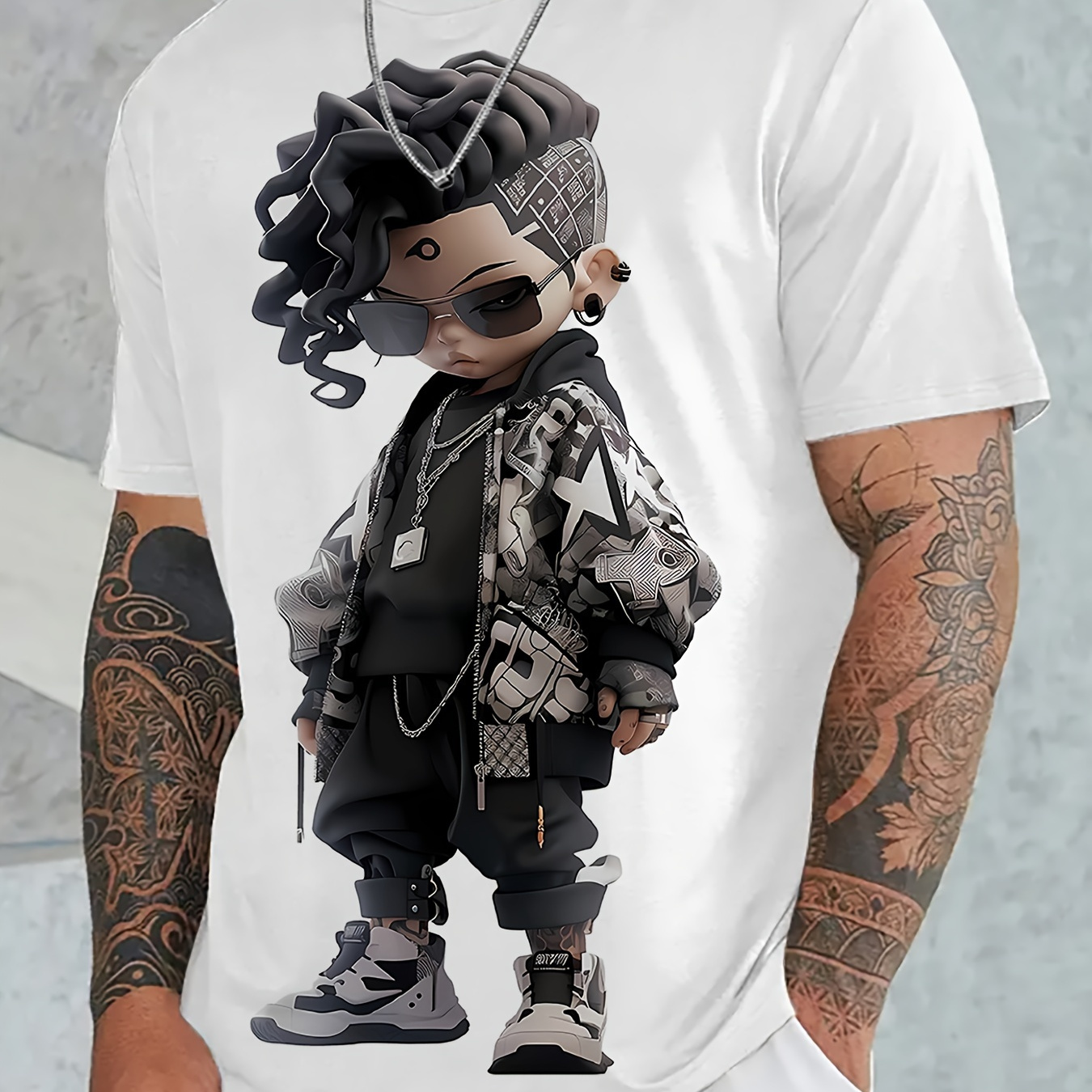 

Men's Cool Boy Print Short Sleeve T-shirt For Summer, Creative Design Tees For Males