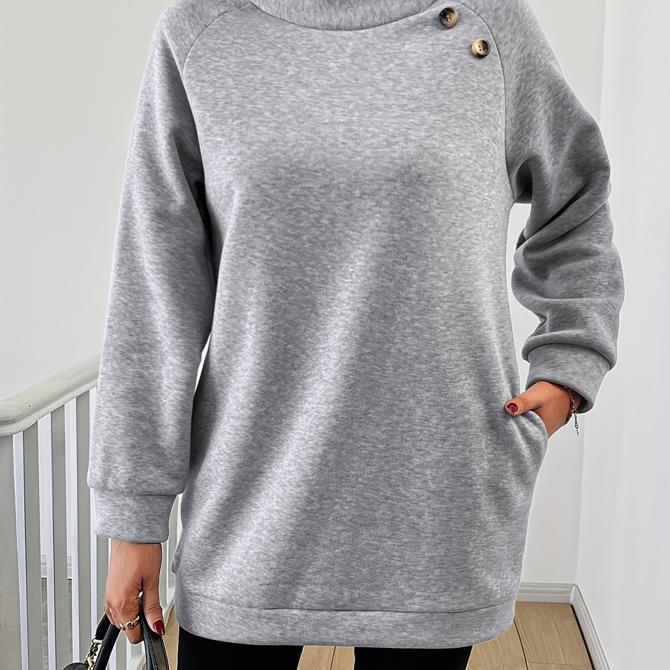 

Staple, Elegant Women's Turtleneck Sweatshirt - Solid Color, Long Sleeve, Polyester , Machine Washable - All