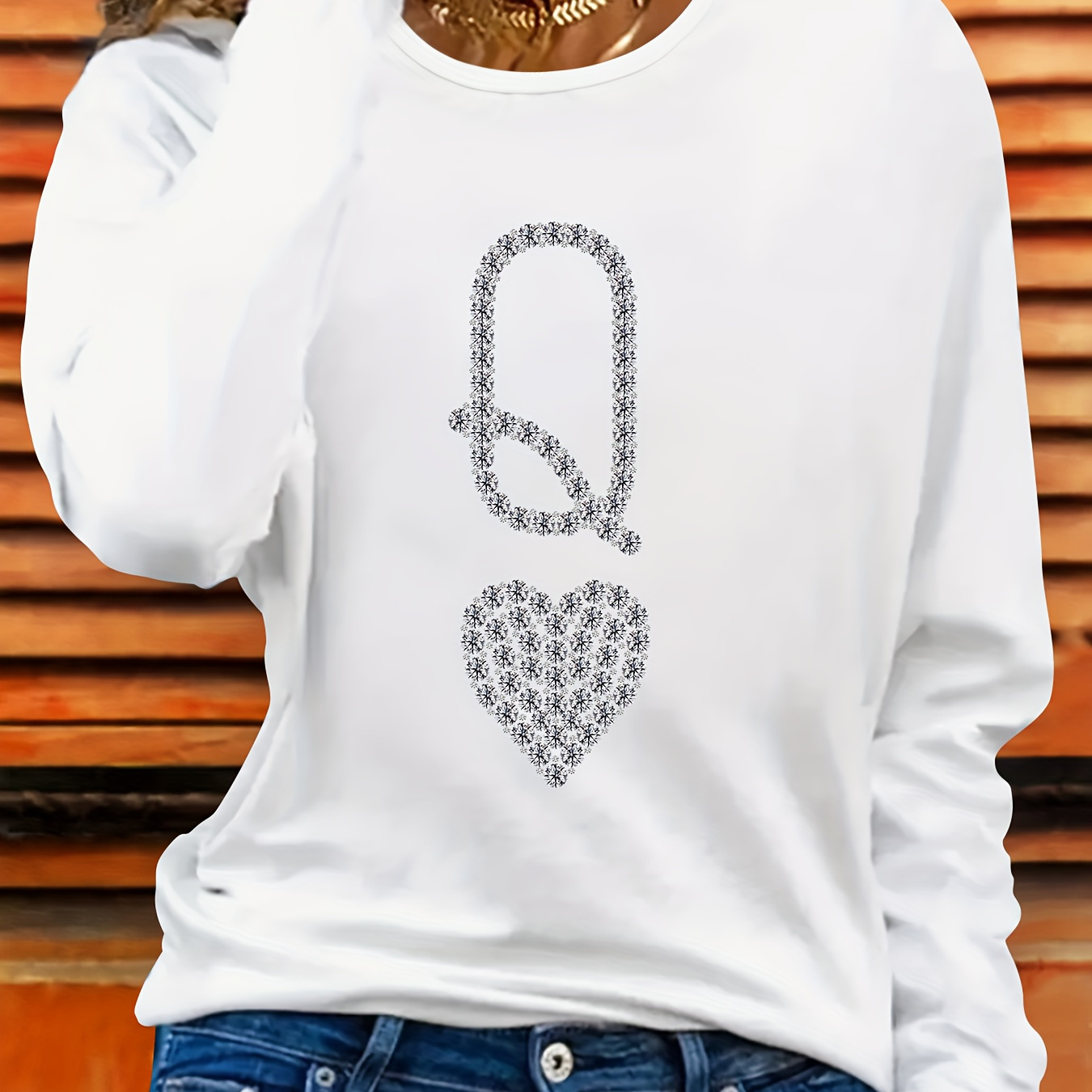 

Chic Diamond Q Heart Casual Long Sleeve T-shirt - Polyester, Machine Washable, Round Neck, Stretch Fabric, Non-transparent - Sports & Outdoor Activities