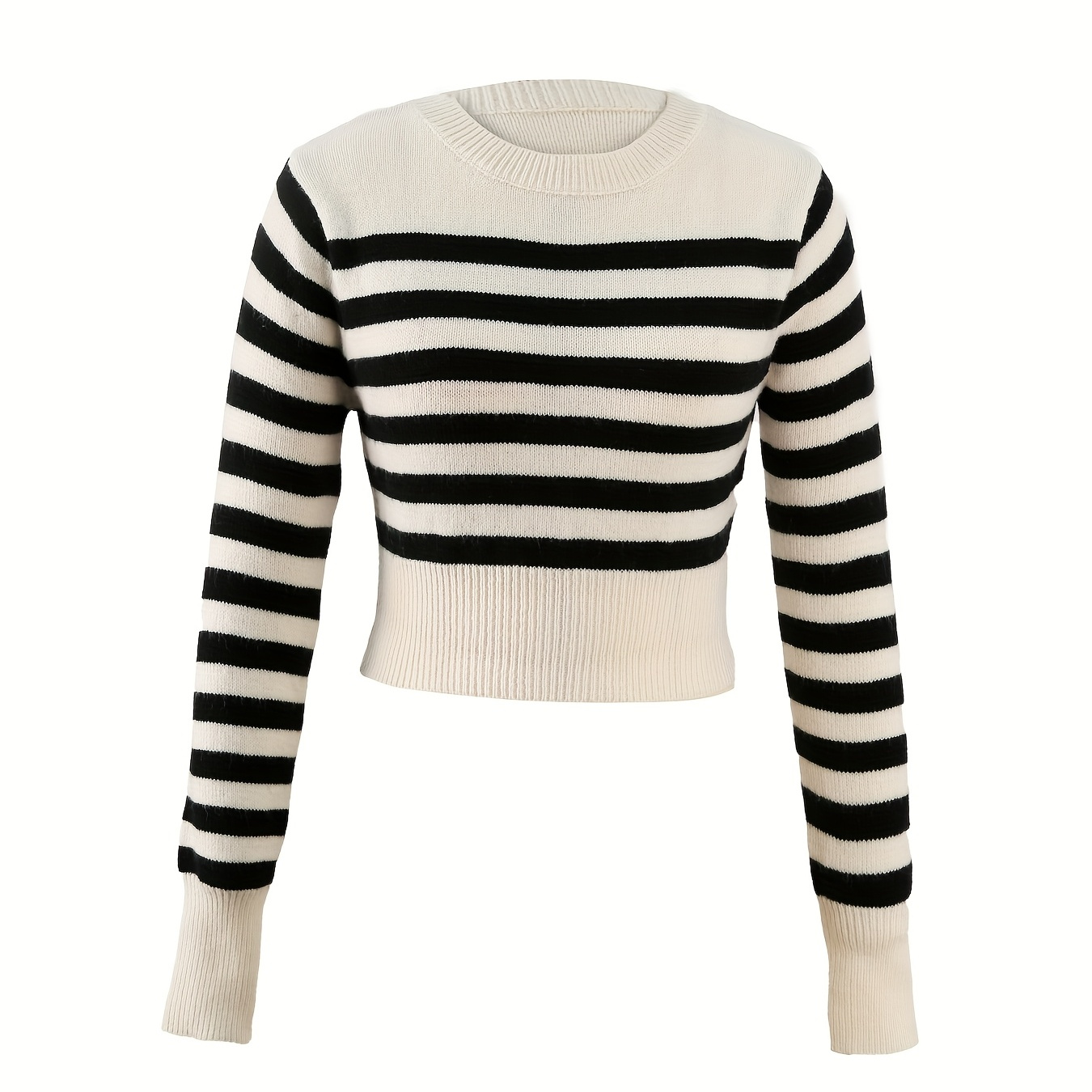 

Chic Striped Sweater For Women - Sexy Ribbed Knit, Long Sleeve, Round Neck - Fall/winter