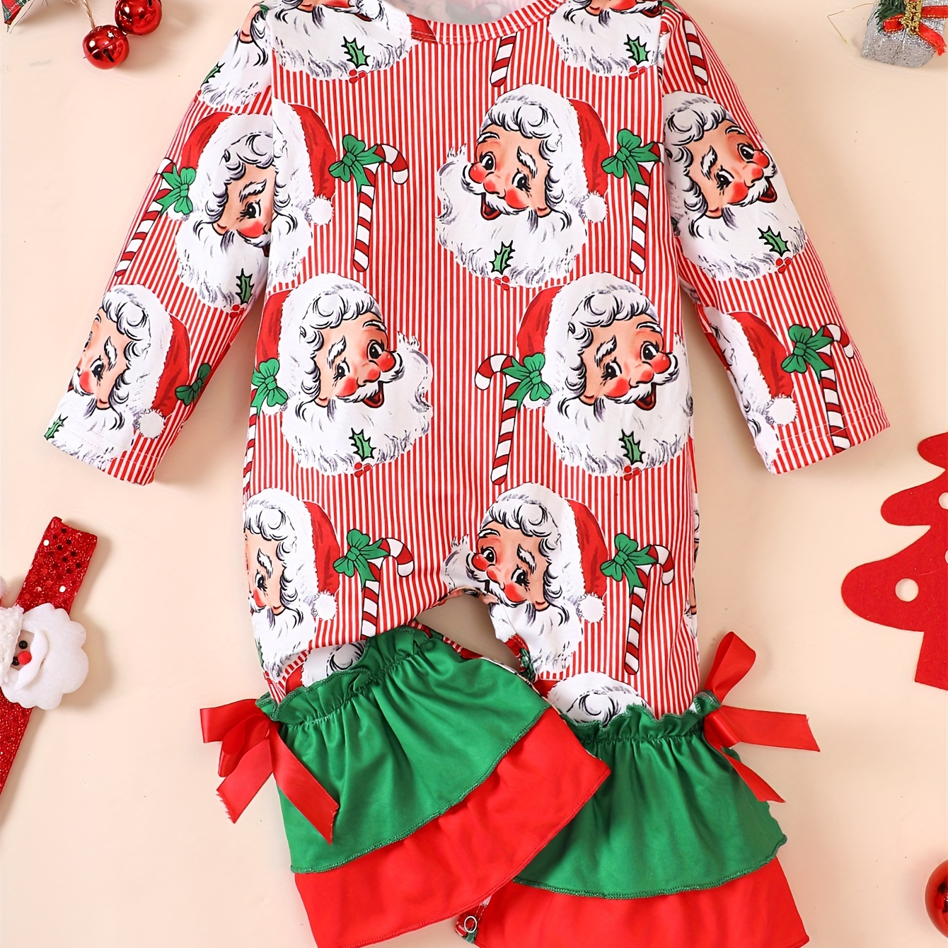 

Christmas Toddler Baby Girls Long-sleeved Santa Claus Printed Jumpsuit, Kid's Pary Casual Clothes