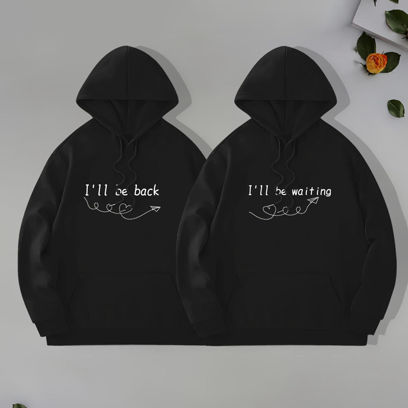 

I Will Be Back Print Lovers Pullover Round Neck Hoodies With Kangaroo Pocket Long Sleeve Hooded Sweatshirt Loose Casual Top For Autumn Winter Men's Clothing As Gifts Valentine's Day