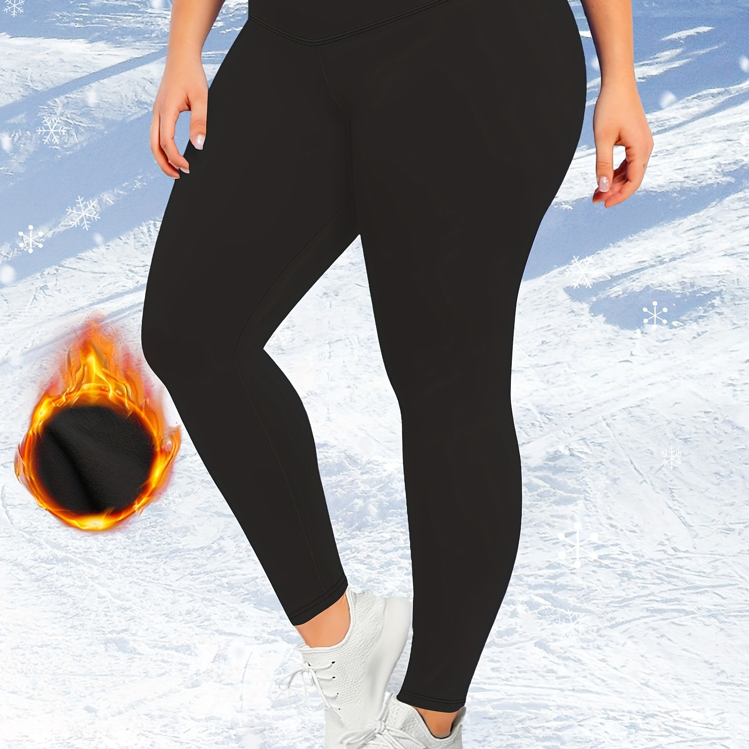 

Plus Size Thermal High Waist Ankle Length Leggings For Women, Solid Color, High Stretch Fabric, Plush Lined, Thermal Wear