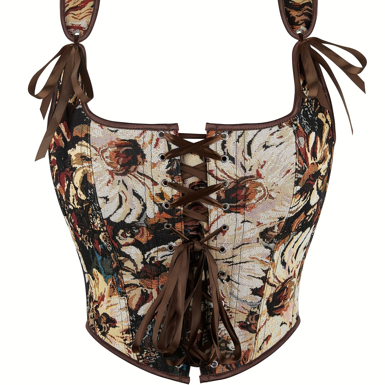 Temu Top Corsé Vintage Con Diseño Pintado, Transpirable Y Cómodo, Tirantes Dobles Ajustables, Faja Adelgazante Para Mujer