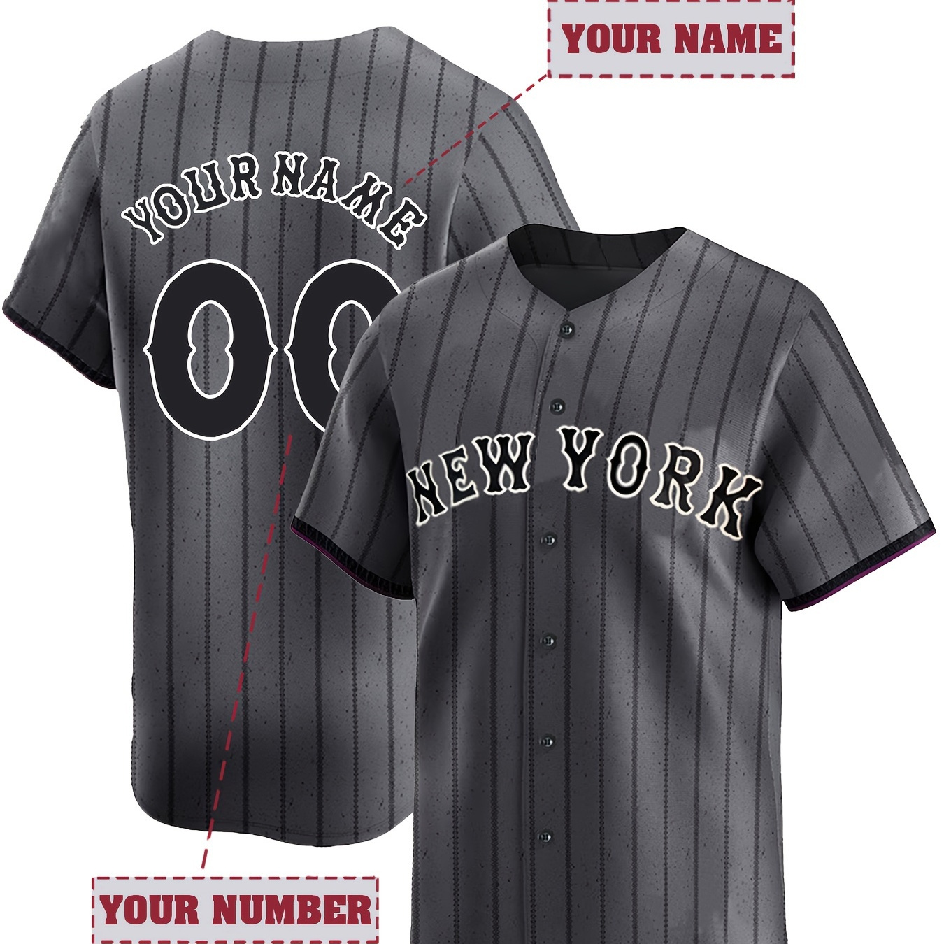 

Customized Name And Number Design, Men's Short Sleeve Loose Breathable V-neck Embroidery Baseball Jersey, Sports Shirt For Team Training