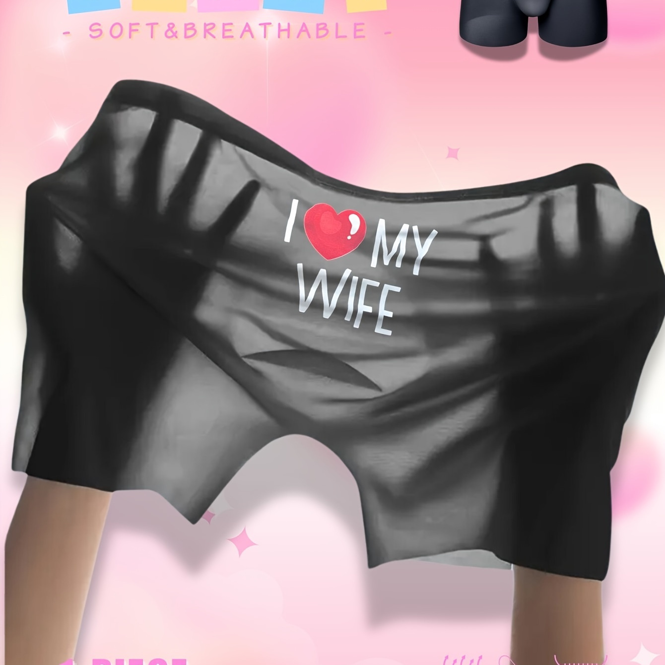 

1pc Men's Romantic I Love My Wife Print Seamless Boxer Briefs, Cool & Breathable, Comfy & Underwear, Valentine's Day Gifts