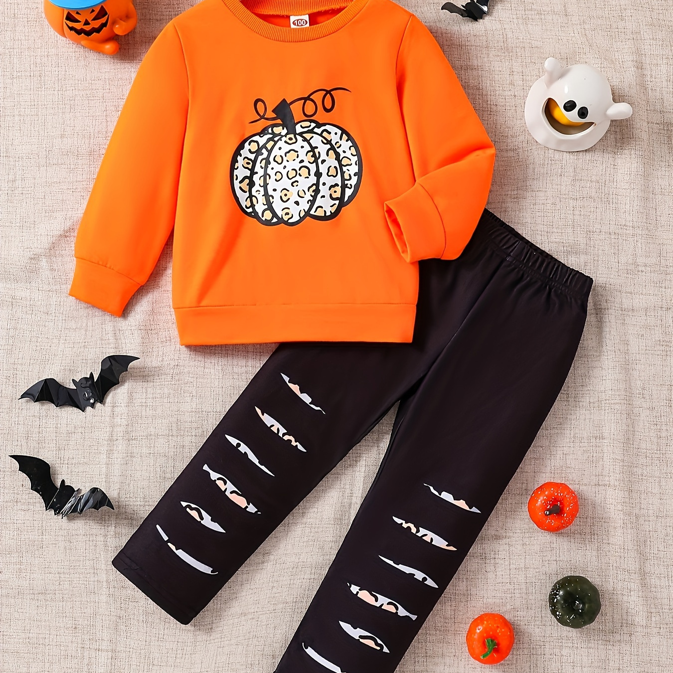 

2pcs 's Outfit, Pattern Sweatshirt & Pattern Leggings Set, Long Sleeve Top, Clothes For Fall