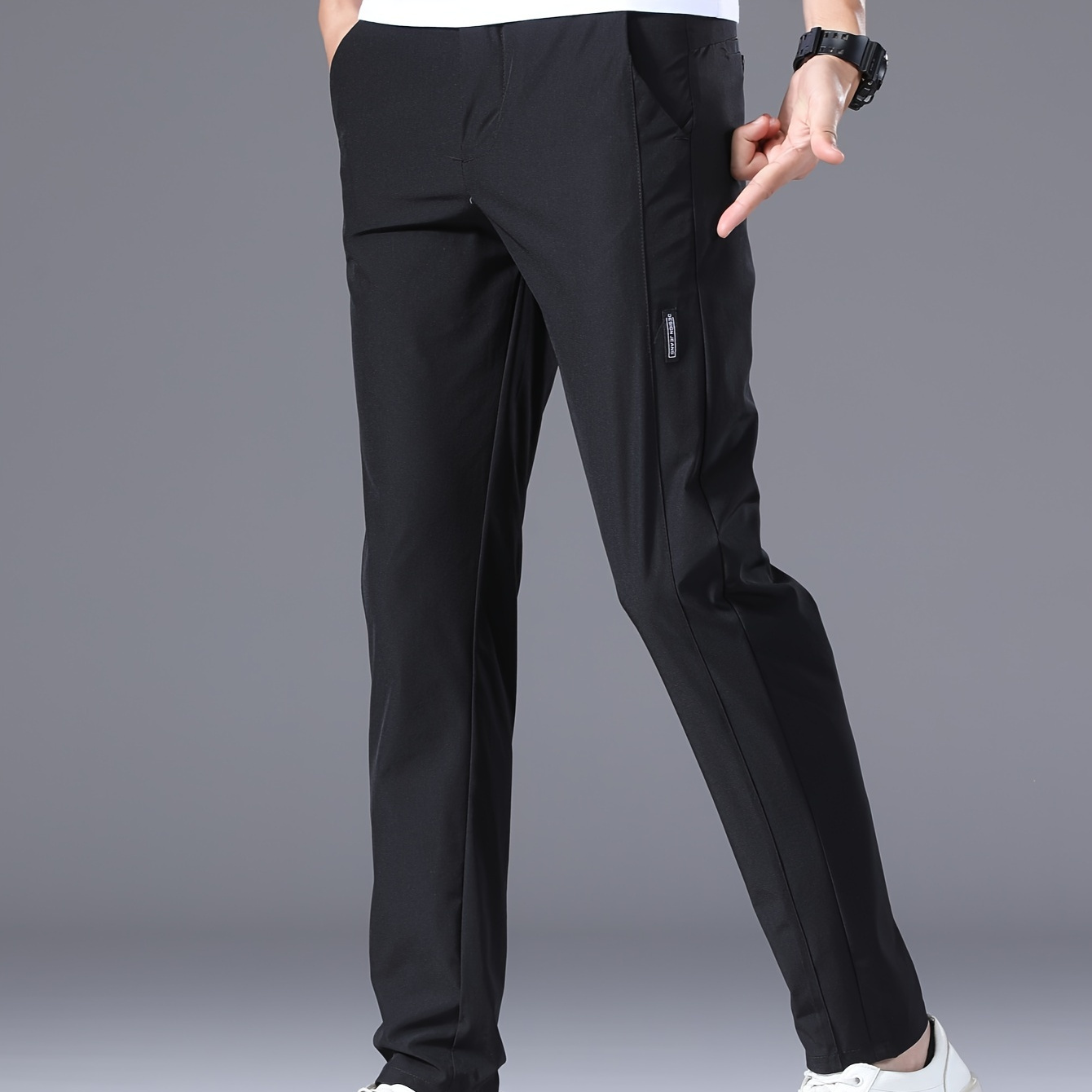 

Men's Solid Slim Fit Casual Trendy Pants, Spring Fall Summer Trousers