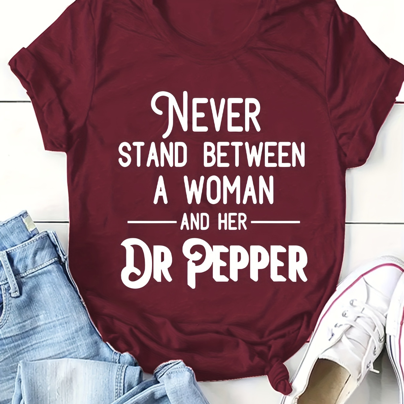 

Plus Size Letter Print T-shirt, Casual Crew Neck Short Sleeve Top For Spring & Summer, Women's Plus Size Clothing