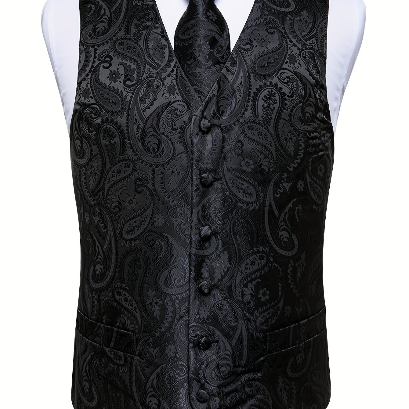 

Mens Formal Wedding Waistcoat Paisley Floral Suit Vest Slim Tuxedo Tie Set