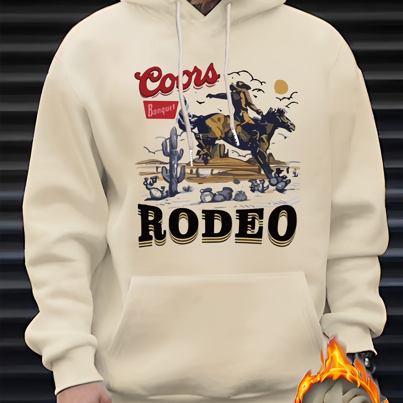 

Cow Rodeo Graphic Print, Men's Fashion Casual Hoodie With Drawstring, Cozy Long Sleeves Pullover Hoodie For Autumn And Winter