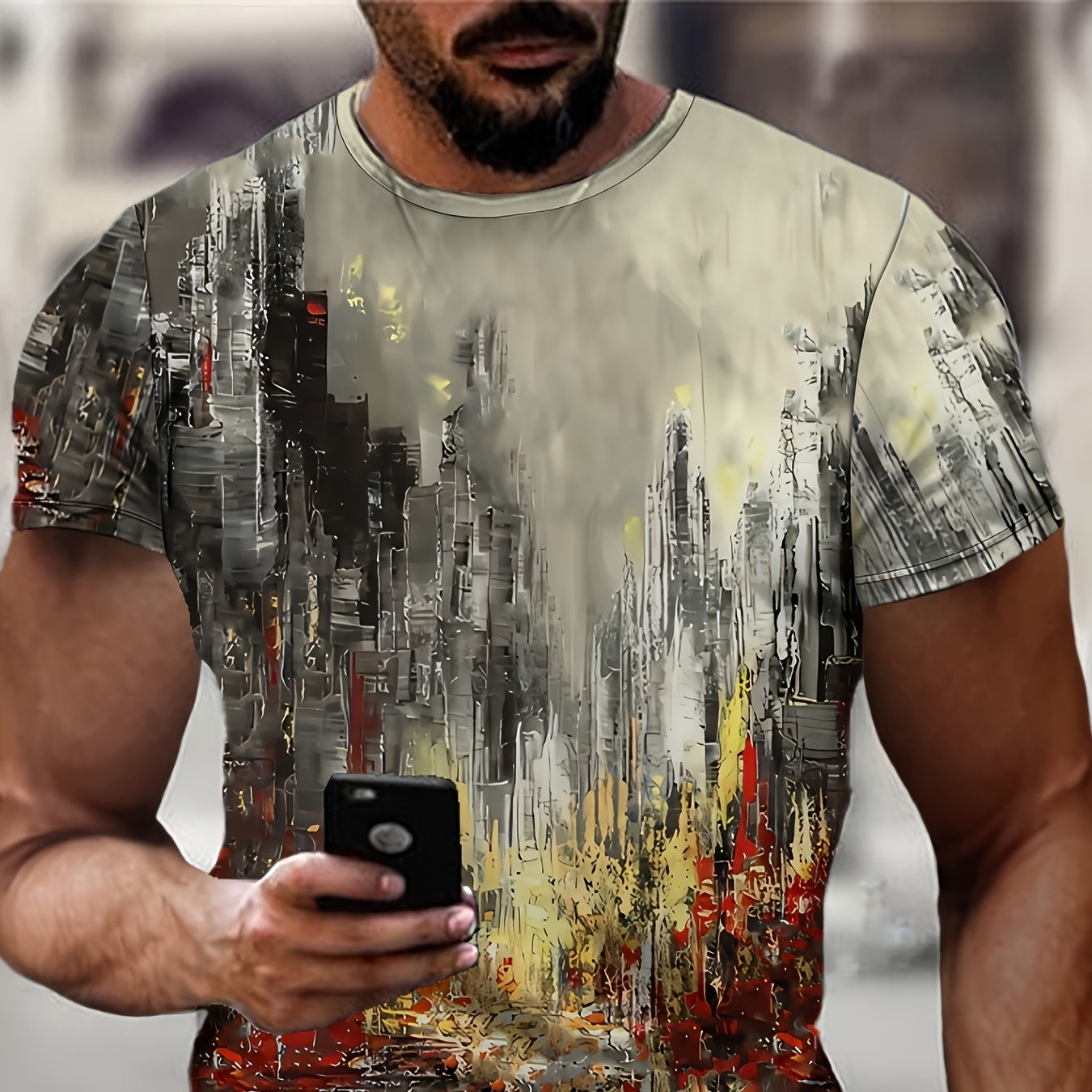 

Men's Short Sleeve T-shirt 3d Print Simple Oil Painting High- Pattern Casual Short Sleeve Summer Men's Outdoor Short Sleeve Shirt Fashion Round Neck Top (middle )