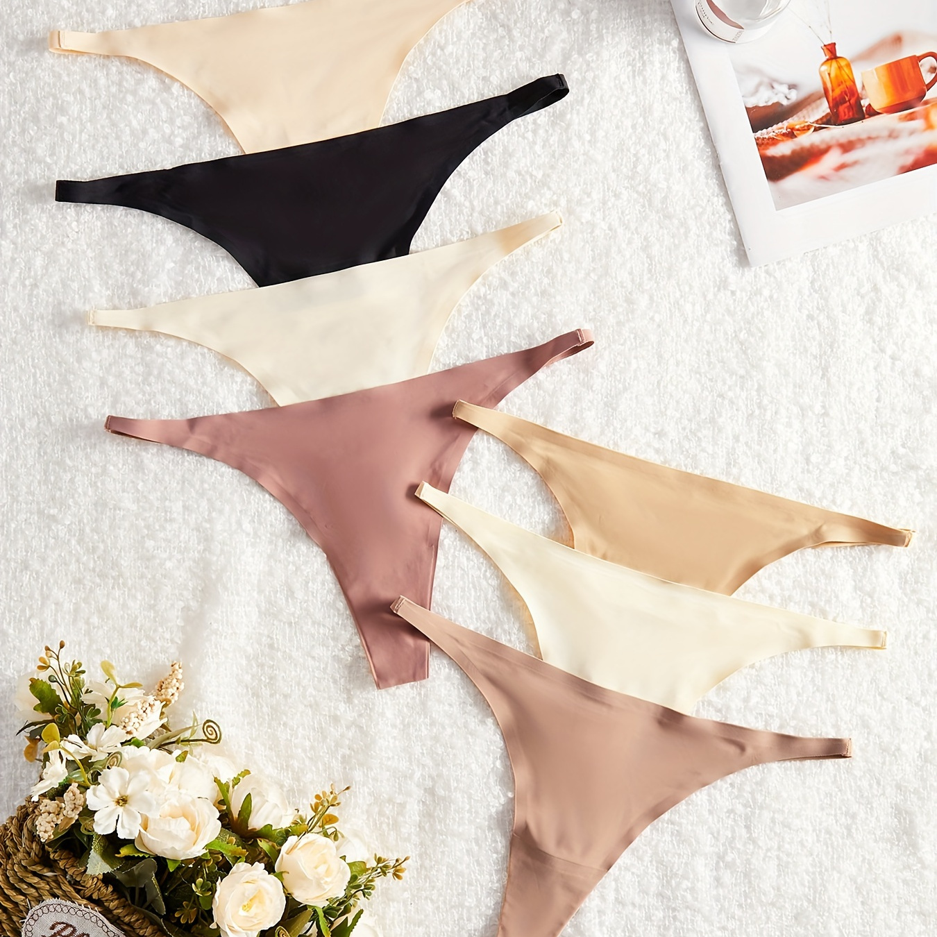 

7pcs Thongs Solides Sans Couture, Culottes Intimes Confortables Et Respirantes, Lingerie Et Sous-vêtements Pour Femmes