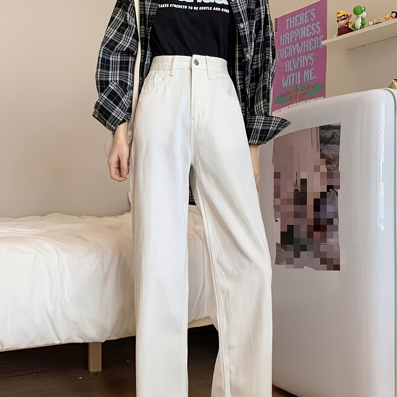 

Loose Fit Casual Straight Jeans, Non-stretch Slant Pockets Denim Pants, Women's Denim Jeans & Clothing