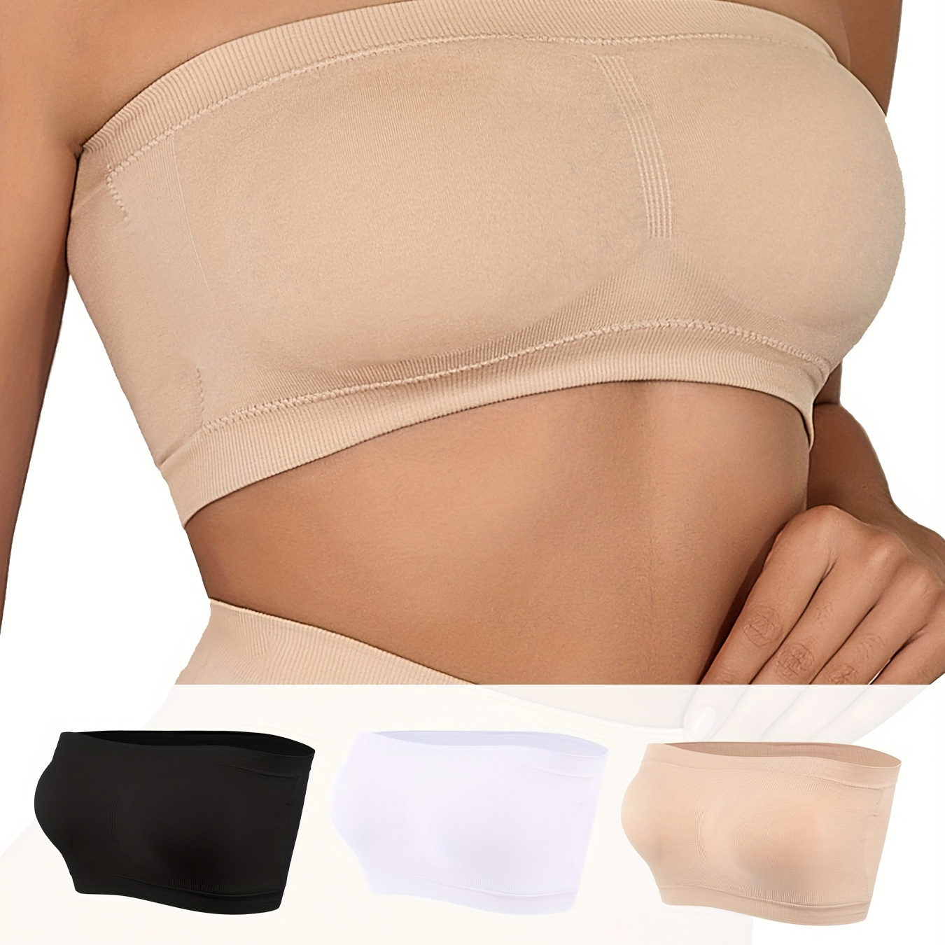 

3pcs Strapless Crop Tops, Casual Solid Stretch Tube Top, Women's Lingerie & Underwear
